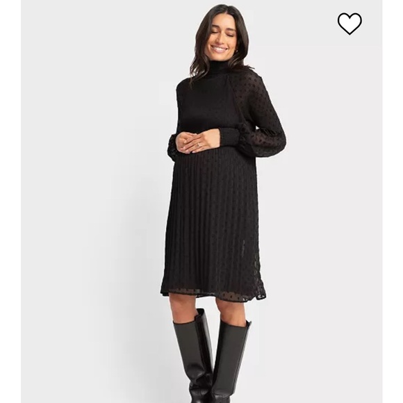 NWT Seraphine Black Pleated Bishop Sleeve Dress - Picture 7 of 11